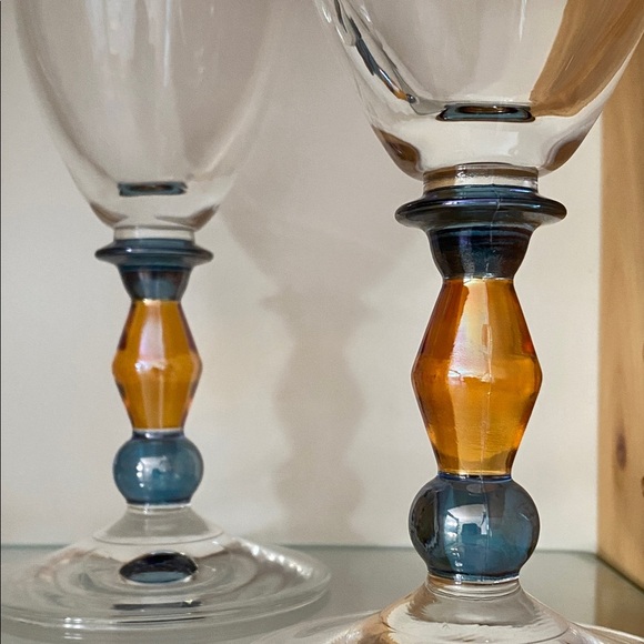 Set of 4 Glass Goblets with Blue and Orange carnival glass tall 16 oz - Picture 6 of 6